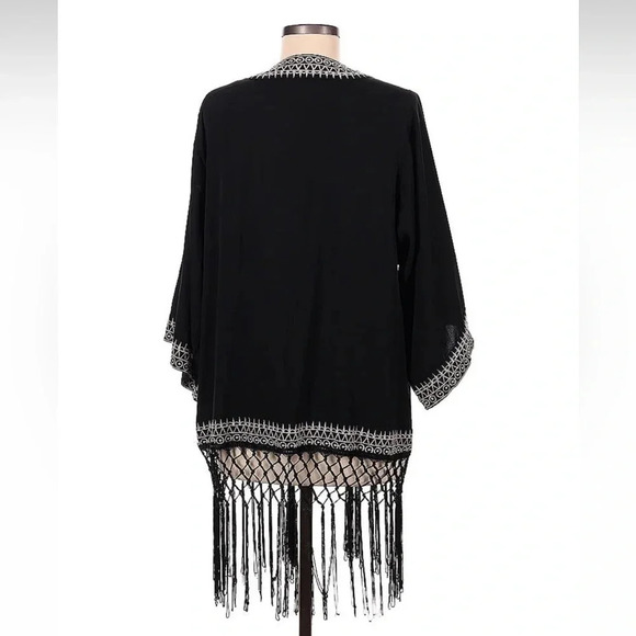Anthropologie Chloe Oliver Black Boho Fringed Kimono Cardigan Bohemian Size M - Picture 5 of 6